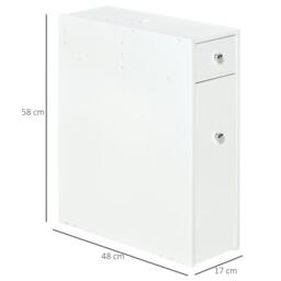 Rackhams Bathroom Slim Floor Cabinet Narrow Wooden Storage Home Bath Toilet Cupboard Organiser Unit with Drawers White - thumbnail 3