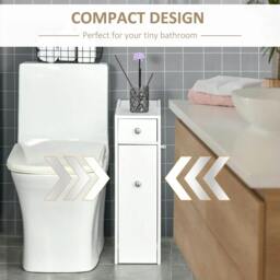 Rackhams Bathroom Slim Floor Cabinet Narrow Wooden Storage Home Bath Toilet Cupboard Organiser Unit with Drawers White - thumbnail 4