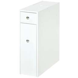 Rackhams Bathroom Slim Floor Cabinet Narrow Wooden Storage Home Bath Toilet Cupboard Organiser Unit with Drawers White - thumbnail 1
