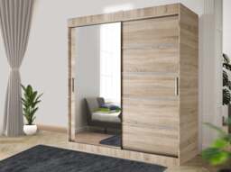 Rackhams Stylish Bedroom Sliding Wardrobe with LED Light - comes in White/Grey/Black/Oak and Width 120cm/150cm/180cm/203cm/250cm - 120cm - Oak
