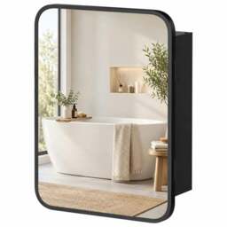Rackhams Bathroom Medicine Mirror Cabinet, Bathroom Wall Cabinet with Storage, Magnetic Door and Adjustable Shelf, Black - Black - thumbnail 2