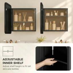 Rackhams Bathroom Medicine Mirror Cabinet, Bathroom Wall Cabinet with Storage, Magnetic Door and Adjustable Shelf, Black - Black - thumbnail 6