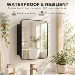 Rackhams Bathroom Medicine Mirror Cabinet, Bathroom Wall Cabinet with Storage, Magnetic Door and Adjustable Shelf, Black - Black - thumbnail 5