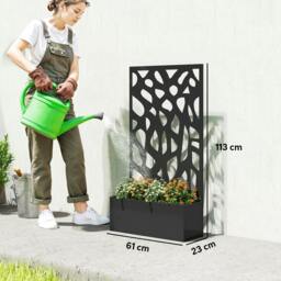 Rackhams Metal Raised Garden Bed with Trellis, Outdoor Planter Box - Raised Garden Bed with Trellis - 61 x 23 x 113 cm - Black - thumbnail 3