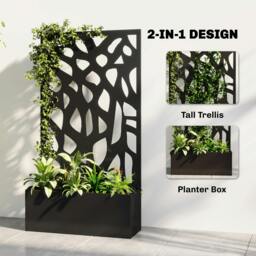 Rackhams Metal Raised Garden Bed with Trellis, Outdoor Planter Box - Raised Garden Bed with Trellis - 61 x 23 x 113 cm - Black - thumbnail 4
