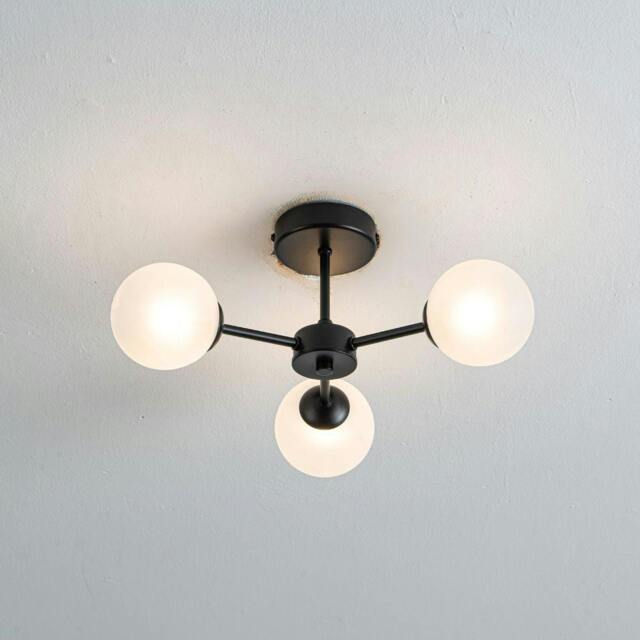 Rackhams Niva 3-Light Black Frosted Glass Semi-Flush Ceiling Light - image 1