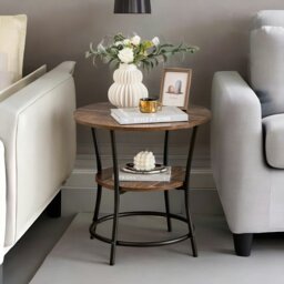 Rackhams Industrial Round Coffee Table With 2 Shelves - thumbnail 6