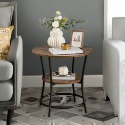 Rackhams Industrial Round Coffee Table With 2 Shelves - thumbnail 5