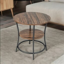 Rackhams Industrial Round Coffee Table With 2 Shelves - thumbnail 2