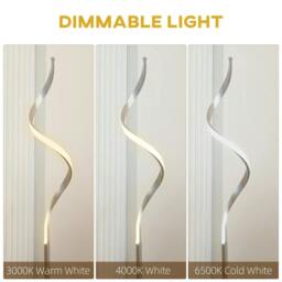 Rackhams Dimmable Floor Lamp for Living Room, Modern Spiral Standing Lamp with 3 Adjustable Brightness and Square Base, Silver - thumbnail 5