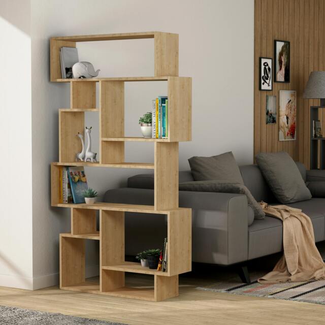Rackhams Karmato Modern Bookcase Display Unit with 10 Compartments 168.5cm Tall - Oak - image 1