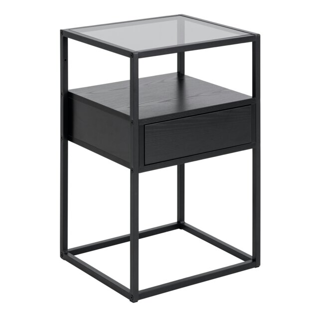 Rackhams Randolf Bedside Table in Black with Smoked Glass - 1 - Black - Manufactured wood,Powder coated Steel,Glass - image 1