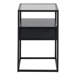 Rackhams Randolf Bedside Table in Black with Smoked Glass - 1 - Black - Manufactured wood,Powder coated Steel,Glass - thumbnail 2