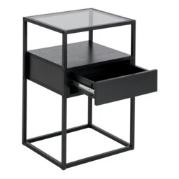 Rackhams Randolf Bedside Table in Black with Smoked Glass - 1 - Black - Manufactured wood,Powder coated Steel,Glass - thumbnail 4
