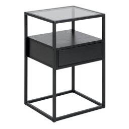 Rackhams Randolf Bedside Table in Black with Smoked Glass - 1 - Black - Manufactured wood,Powder coated Steel,Glass - thumbnail 1