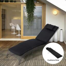 Rackhams Garden Sun Lounger Cushion Replacement Soft Sunbed Reclining Chair Relaxer Pad with Pillow, Cushion ONLY - Black - thumbnail 2