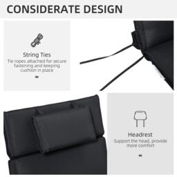 Rackhams Garden Sun Lounger Cushion Replacement Soft Sunbed Reclining Chair Relaxer Pad with Pillow, Cushion ONLY - Black - thumbnail 5