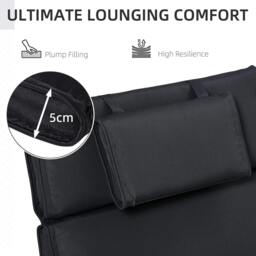 Rackhams Garden Sun Lounger Cushion Replacement Soft Sunbed Reclining Chair Relaxer Pad with Pillow, Cushion ONLY - Black - thumbnail 4