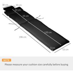 Rackhams Garden Sun Lounger Cushion Replacement Soft Sunbed Reclining Chair Relaxer Pad with Pillow, Cushion ONLY - Black - thumbnail 3