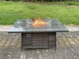 Rackhams Outdoor Rattan Garden Furniture Sofa Set Gas Fire Pit Dining Table Gas Heater Burner With Armchair 7 Seater Dark Grey Mixed - thumbnail 3