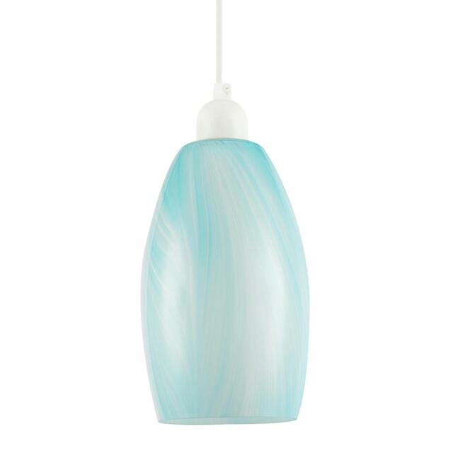 Rackhams Modern Sky Blue Marble Stripe Effect Glass Cylindrical Pendant Shade - image 1