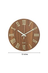 Rackhams 12-Inch Modern Luminous Wood Silent Wall Clock - Brown - thumbnail 4