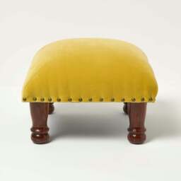 Rackhams Mable Velvet Square & Rectangular Footstool - Yellow - 40 x 40 cm