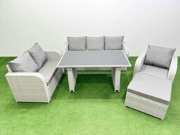Rackhams Rattan Outdoor Table Reclining Chair Sofa Set with Big Stool Light Grey 7 Seater - thumbnail 1
