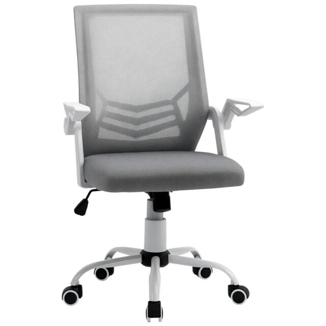 Rackhams Office Chair with Flip-up Armrest, Mid Back Desk Chair with Mesh Back, Lumbar Support, Adjustable Height, Swivel Wheels for Home, Grey - image 1