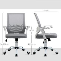 Rackhams Office Chair with Flip-up Armrest, Mid Back Desk Chair with Mesh Back, Lumbar Support, Adjustable Height, Swivel Wheels for Home, Grey - thumbnail 3