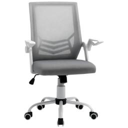 Rackhams Office Chair with Flip-up Armrest, Mid Back Desk Chair with Mesh Back, Lumbar Support, Adjustable Height, Swivel Wheels for Home, Grey - thumbnail 1