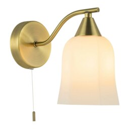 Rackhams Traditional Switched Downlight Wall Light in Antique Brass with Opal Glass Shade - thumbnail 2