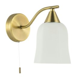 Rackhams Traditional Switched Downlight Wall Light in Antique Brass with Opal Glass Shade