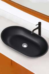 Rackhams Oval Black Ceramic Vessel Bathroom Sink Drain Set - Black