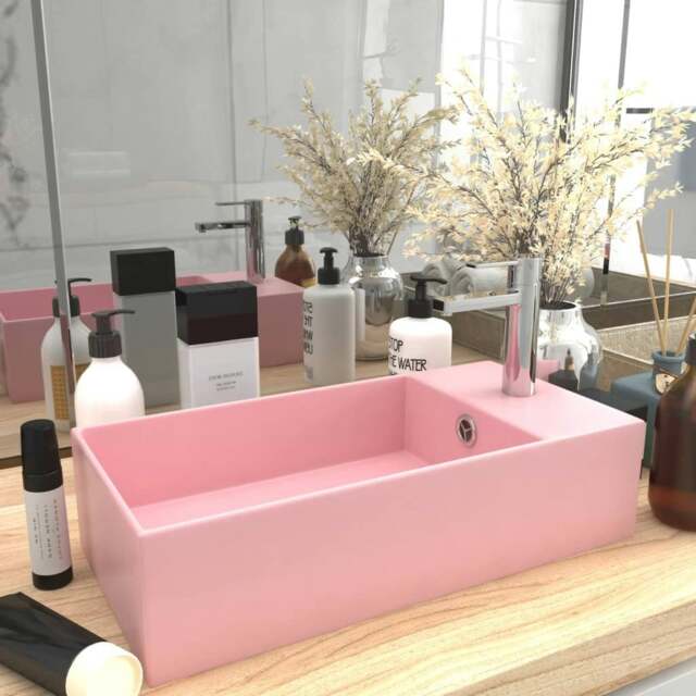 Rackhams Bathroom Sink with Overflow Ceramic Matt Pink