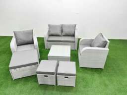 Rackhams Light Grey PE Wicker Rattan Garden Furniture Set Sofa Set Reclining Adjustable Chair Square Coffee Table 7 Seater 3  Stools - thumbnail 1
