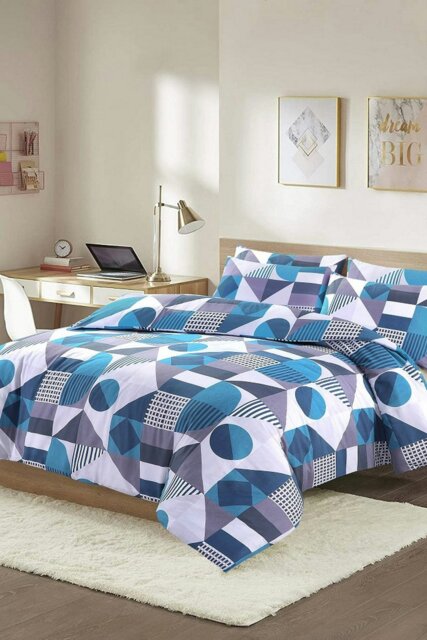 Rackhams Geometric Shapes Duvet Cover Set - Blue - Double - image 1