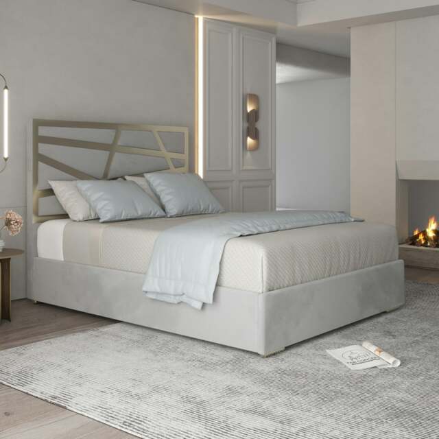 Rackhams Arabella Upholstered Soft Velvet Metal Bed Frame - Grey - Grey - Small double - image 1