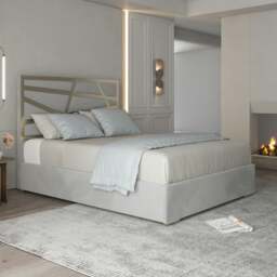 Rackhams Arabella Upholstered Soft Velvet Metal Bed Frame - Grey - Grey - Small double - thumbnail 1