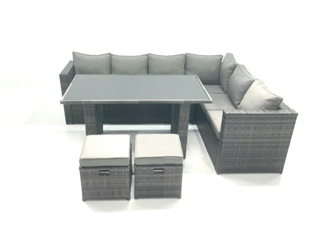 Rackhams Outdoor Lounge Rattan Corner Sofa Set 6 Seater Garden Furniture with Small FootStools - image 1