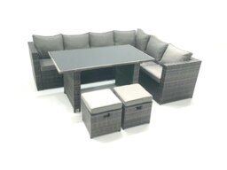Rackhams Outdoor Lounge Rattan Corner Sofa Set 6 Seater Garden Furniture with Small FootStools - thumbnail 2