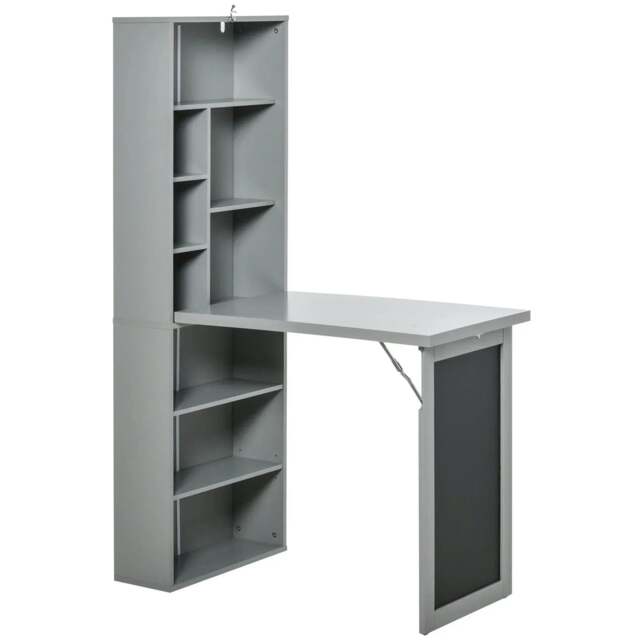 Rackhams Folding Convertible Desk with Blackboard Multi-function Computer Office Workstation Side Shelf for Home Office, Grey - image 1