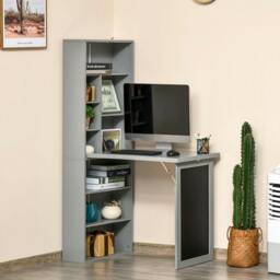 Rackhams Folding Convertible Desk with Blackboard Multi-function Computer Office Workstation Side Shelf for Home Office, Grey - thumbnail 2