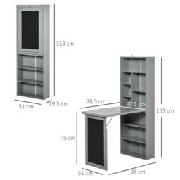 Rackhams Folding Convertible Desk with Blackboard Multi-function Computer Office Workstation Side Shelf for Home Office, Grey - thumbnail 3