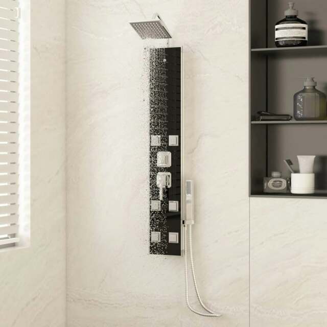 Rackhams Shower Panel Unit Glass 18x45.5x130 cm Black