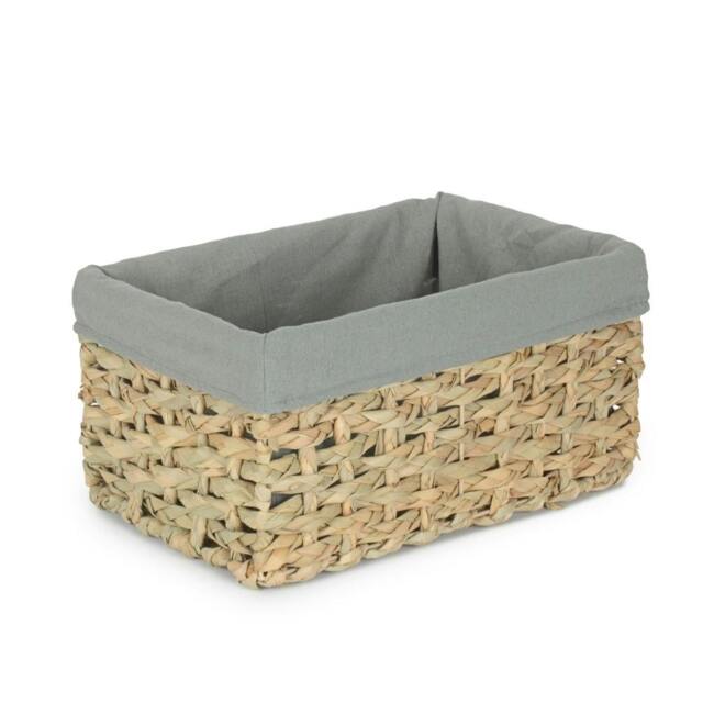 Rackhams Thatch Grass Woven Storage Basket with Grey Cotton Lining - Medium