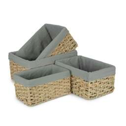 Rackhams Thatch Grass Woven Storage Basket with Grey Cotton Lining - Medium - thumbnail 2