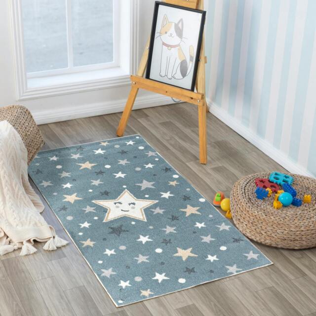 Rackhams Lillian-Kids Blue Grey Beige Yellow Washable Rug for Children's Rooms - 80 x 150 cm - image 1
