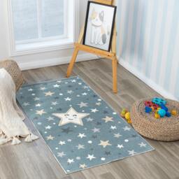 Rackhams Lillian-Kids Blue Grey Beige Yellow Washable Rug for Children's Rooms - 80 x 150 cm - thumbnail 1