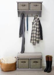 Rackhams Tetbury Hallway Set with Storage Baskets, Coat Hooks and Cushion Seat - Dove Grey, Grey - thumbnail 1